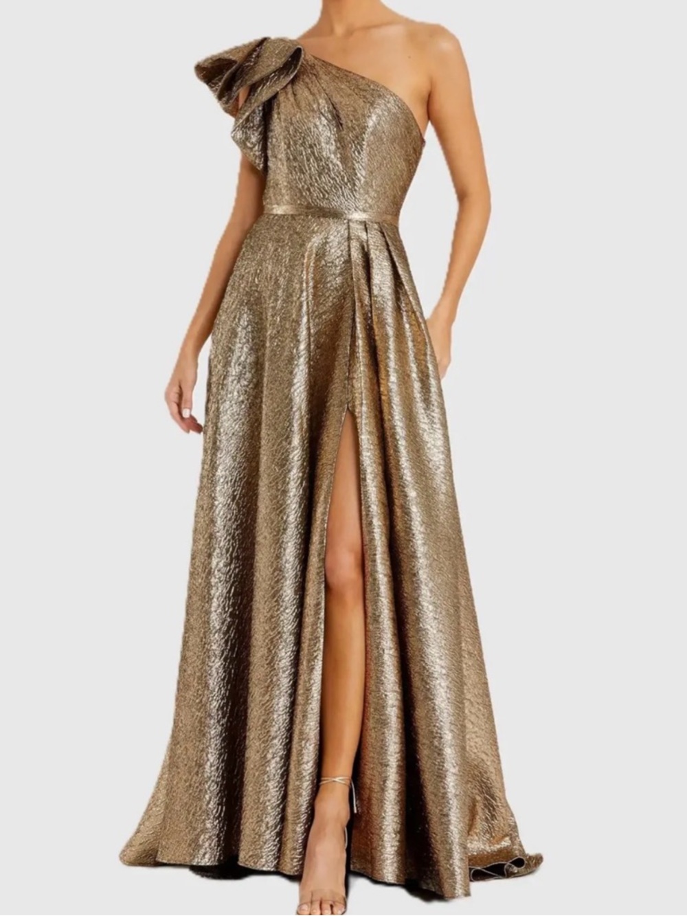 One-Shoulder Metallic Bronze Evening Gown - Picture 4 of 7